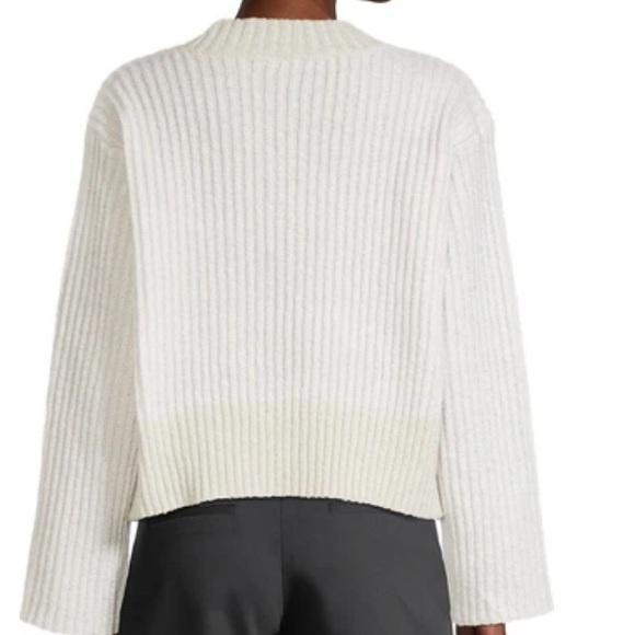 Apparis Anita Two Tone Ribbed Knit V Neck Sweater Cream Tan Large NEW - Picture 15 of 16